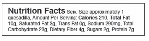 Nutrition Facts Serv. Size approximately 1 quesadilla, Amount Per Serving: Calories 210, Total Fat 10g, Saturated Fat 3g, Trans Fat 0g, Sodim 290mg. Total Carbohydrate 23g, Dietary Fiber 4g, Sugars 2g, Protein 7g